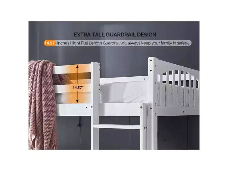White Twin Over Twin Bunk Bed with LED Lights and USB Charging Station