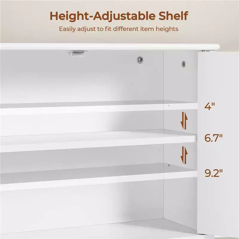 Bathroom Wall Cabinet with Towel Bar, Double Doors and Adjustable Shelf, White