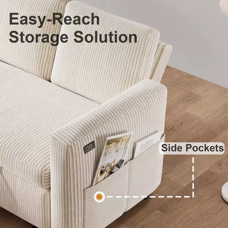 81-Inch L-Shaped Sofa Bed, Pull-Out Sleeper with Adjustable Backrest, Corduroy