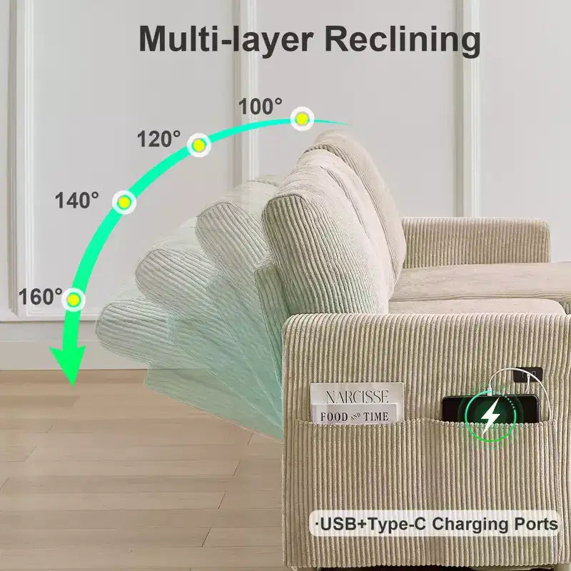 81-Inch L-Shaped Sofa Bed, Pull-Out Sleeper with Adjustable Backrest, Corduroy