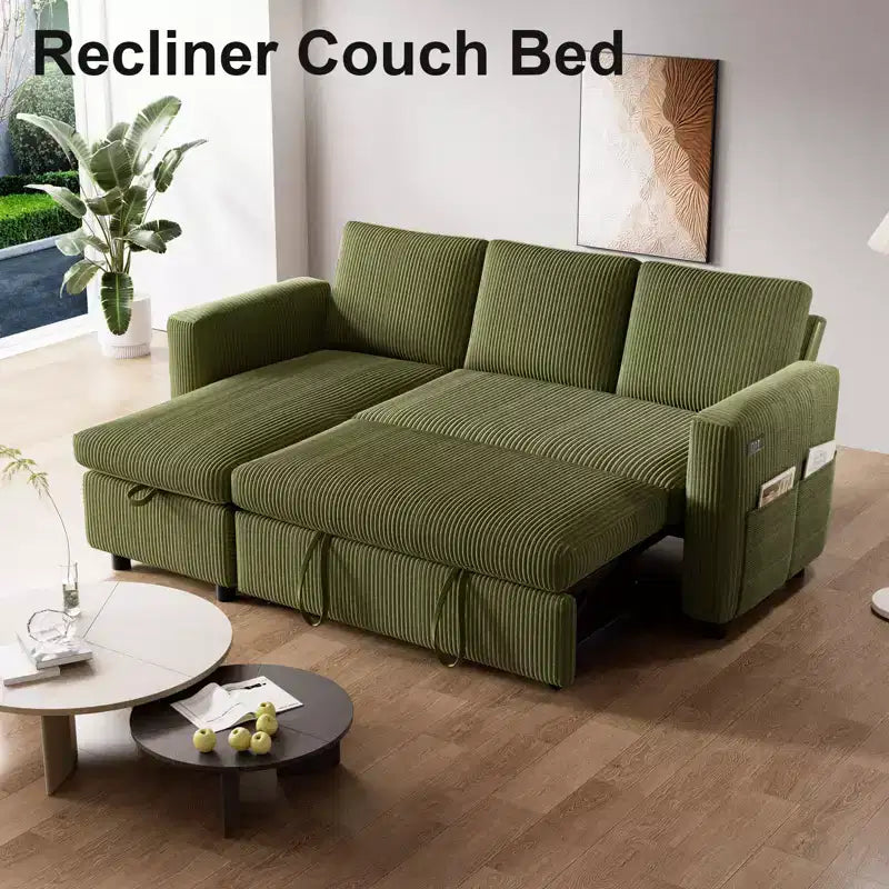 81-Inch L-Shaped Sofa Bed, Pull-Out Sleeper with Adjustable Backrest, Corduroy