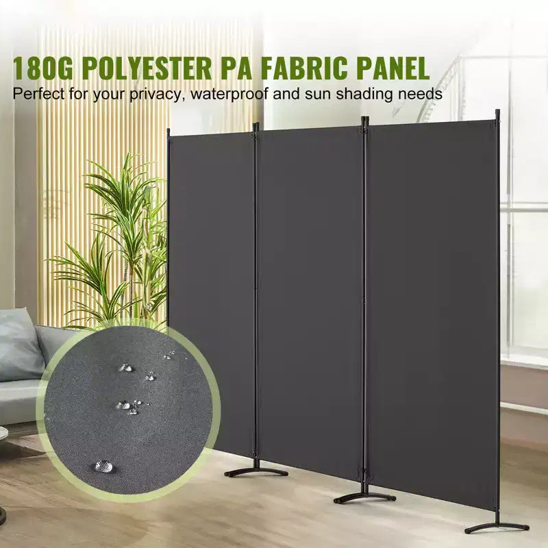3-Panel Folding Room Divider, Fabric Privacy Screen, Gray