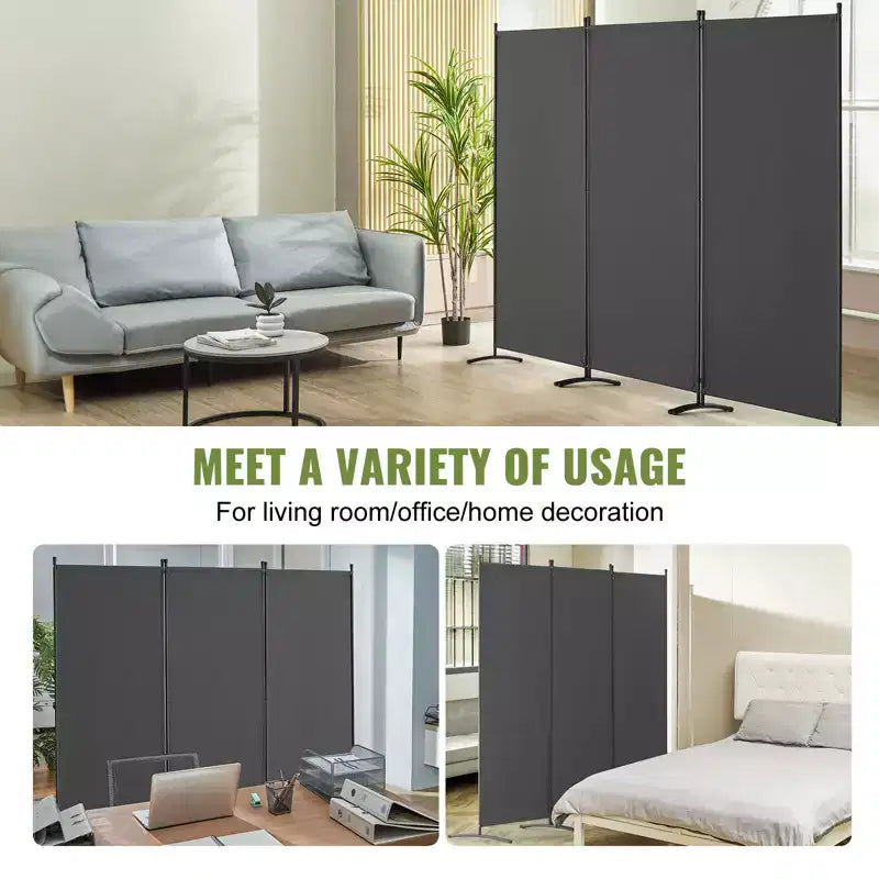 3-Panel Folding Room Divider, Fabric Privacy Screen, Gray