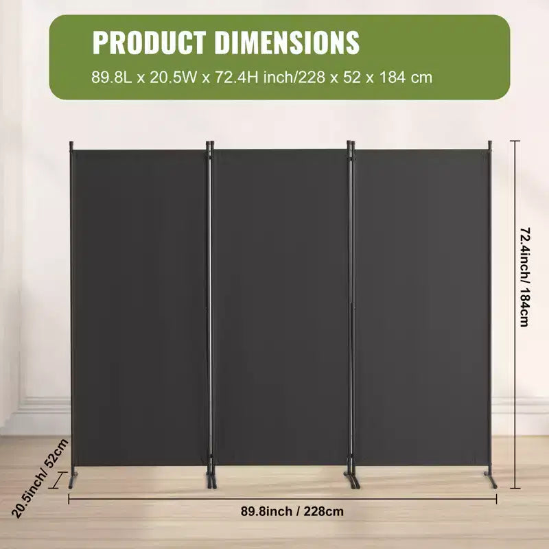 3-Panel Folding Room Divider, Fabric Privacy Screen, Gray