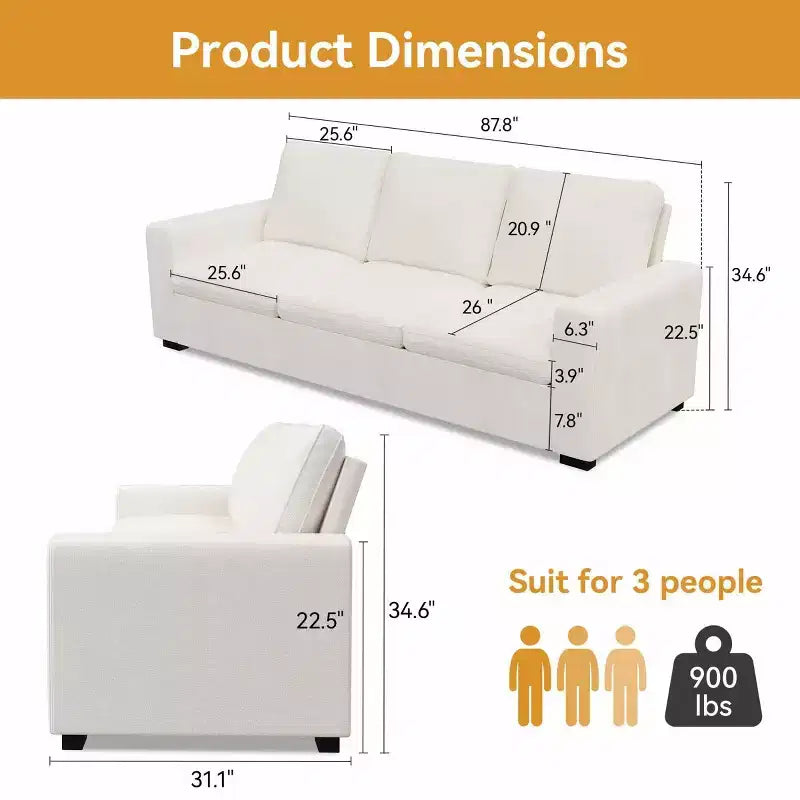 88.97" Modern Deep Seat Sleeper Sofa with 8 Cushions