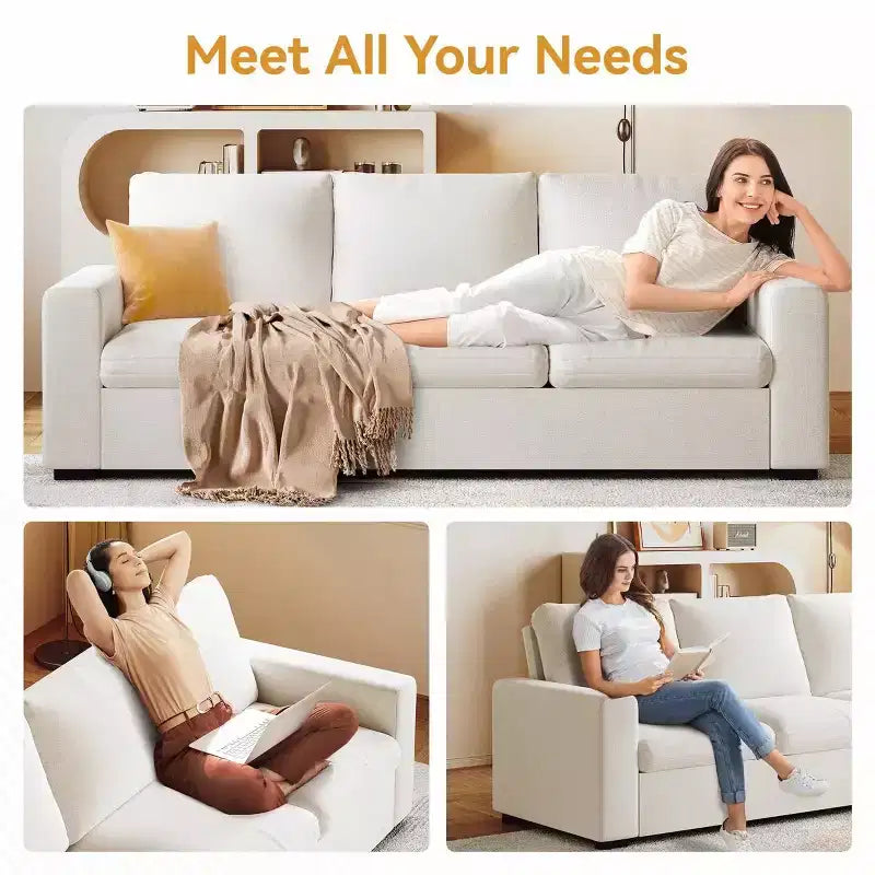 88.97" Modern Deep Seat Sleeper Sofa with 8 Cushions