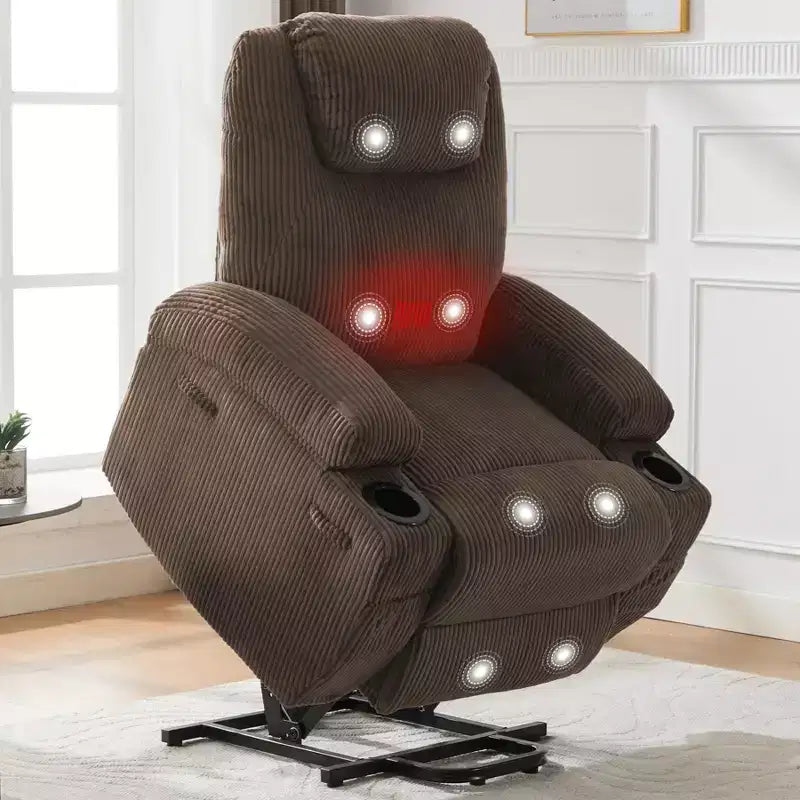 Corduroy Power Lift Recliner Chair with Massage and Heat, Oversized Fabric Reclining Sofa for Living Room