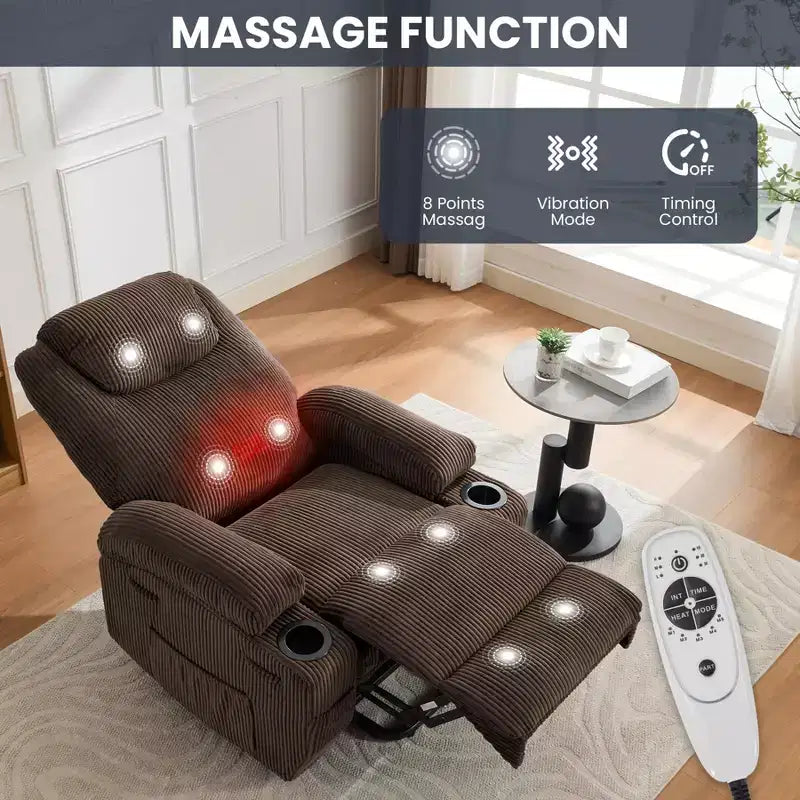 Corduroy Power Lift Recliner Chair with Massage and Heat, Oversized Fabric Reclining Sofa for Living Room