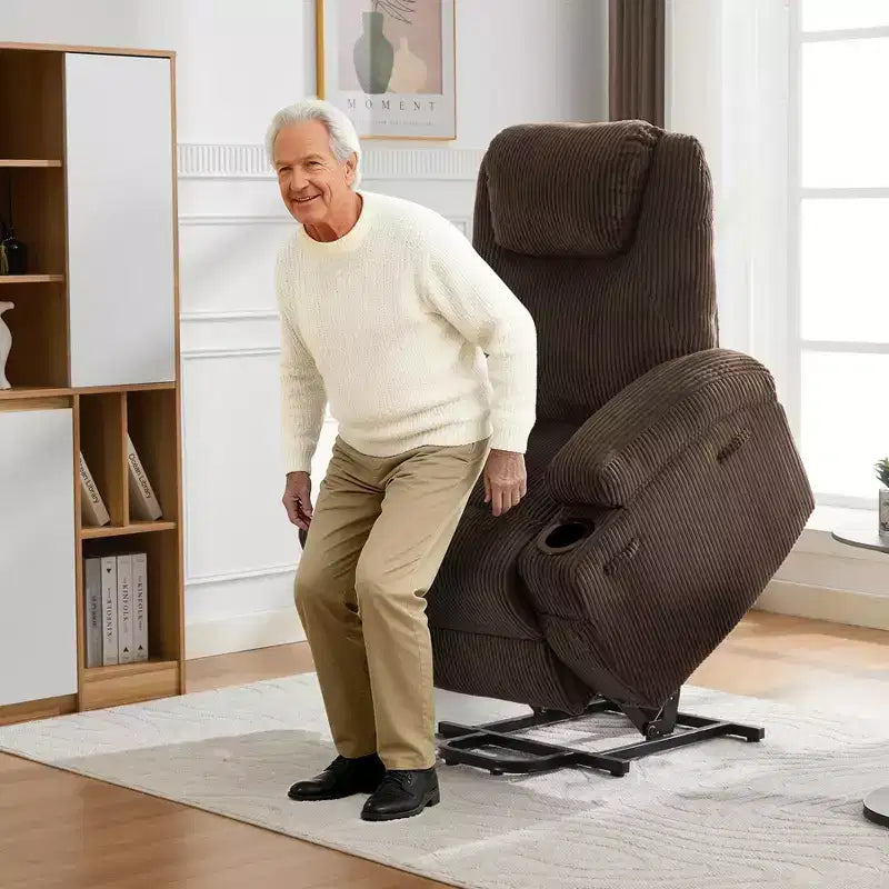 Corduroy Power Lift Recliner Chair with Massage and Heat, Oversized Fabric Reclining Sofa for Living Room