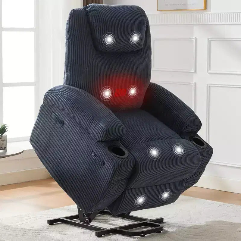 Corduroy Power Lift Recliner Chair with Massage and Heat, Oversized Fabric Reclining Sofa for Living Room