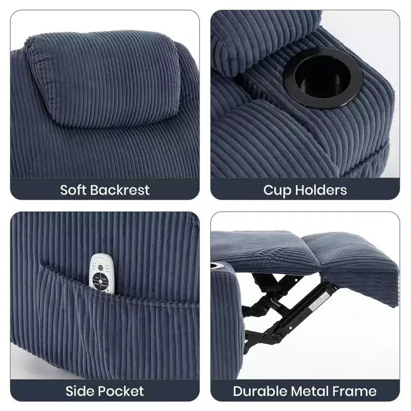 Corduroy Power Lift Recliner Chair with Massage and Heat, Oversized Fabric Reclining Sofa for Living Room