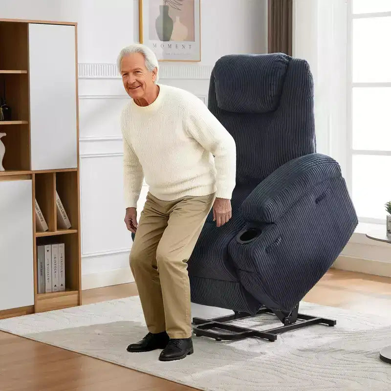Corduroy Power Lift Recliner Chair with Massage and Heat, Oversized Fabric Reclining Sofa for Living Room