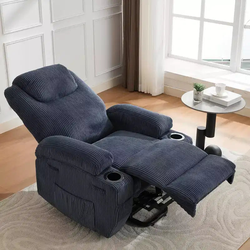 Corduroy Power Lift Recliner Chair with Massage and Heat, Oversized Fabric Reclining Sofa for Living Room