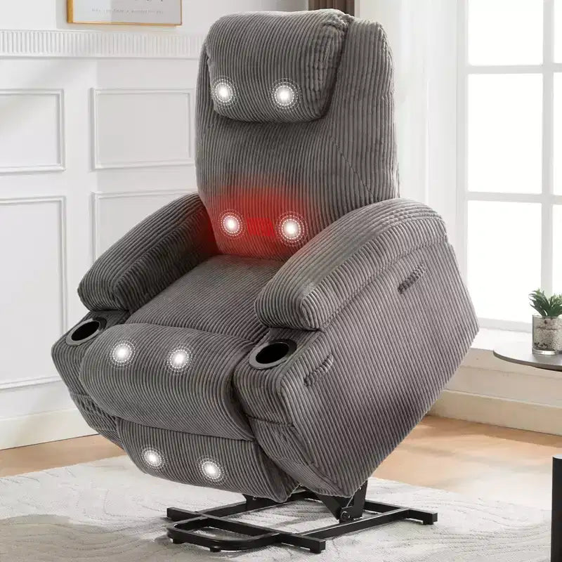 Corduroy Power Lift Recliner Chair with Massage and Heat, Oversized Fabric Reclining Sofa for Living Room