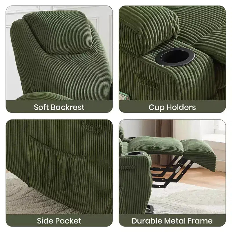 Corduroy Power Lift Recliner Chair with Massage and Heat, Oversized Fabric Reclining Sofa for Living Room