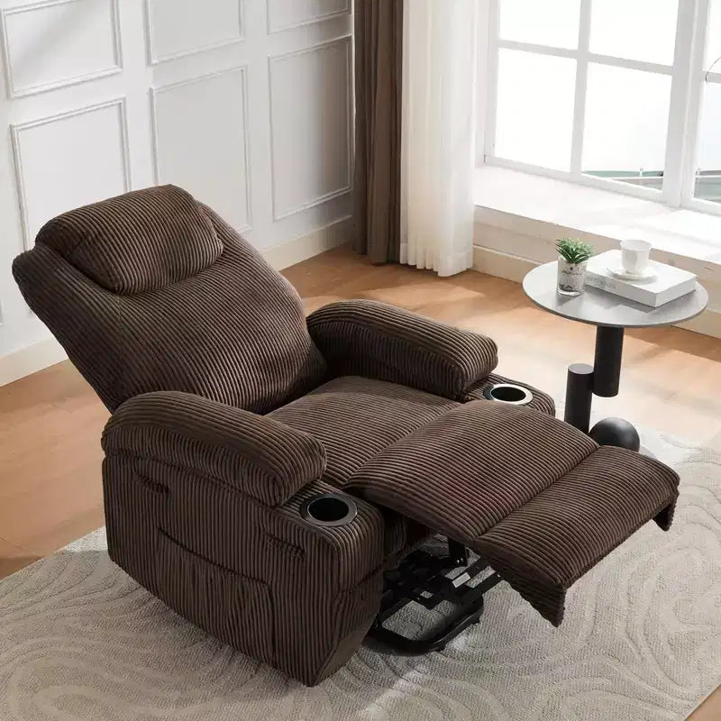 Corduroy Power Lift Recliner Chair with Massage and Heat, Oversized Fabric Reclining Sofa for Living Room