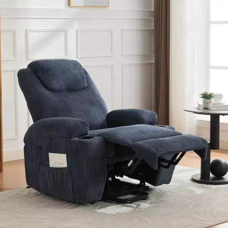 Corduroy Power Lift Recliner Chair with Massage and Heat, Oversized Fabric Reclining Sofa for Living Room