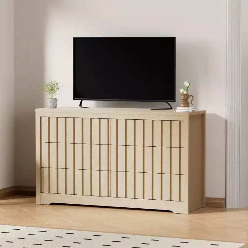 Modern Fluted Dresser with Drawers,Wooden Chest of Drawers with Handleless,Wood Clothes Closet Organizer with Deep Storage for Hallway, Living Room