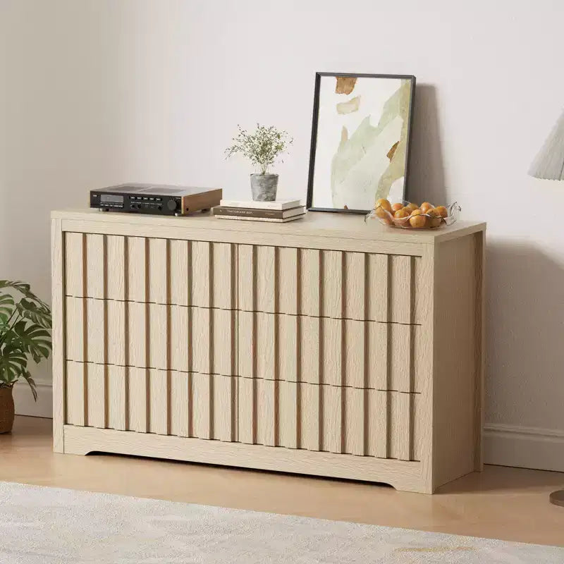 Modern Fluted Dresser with Drawers,Wooden Chest of Drawers with Handleless,Wood Clothes Closet Organizer with Deep Storage for Hallway, Living Room