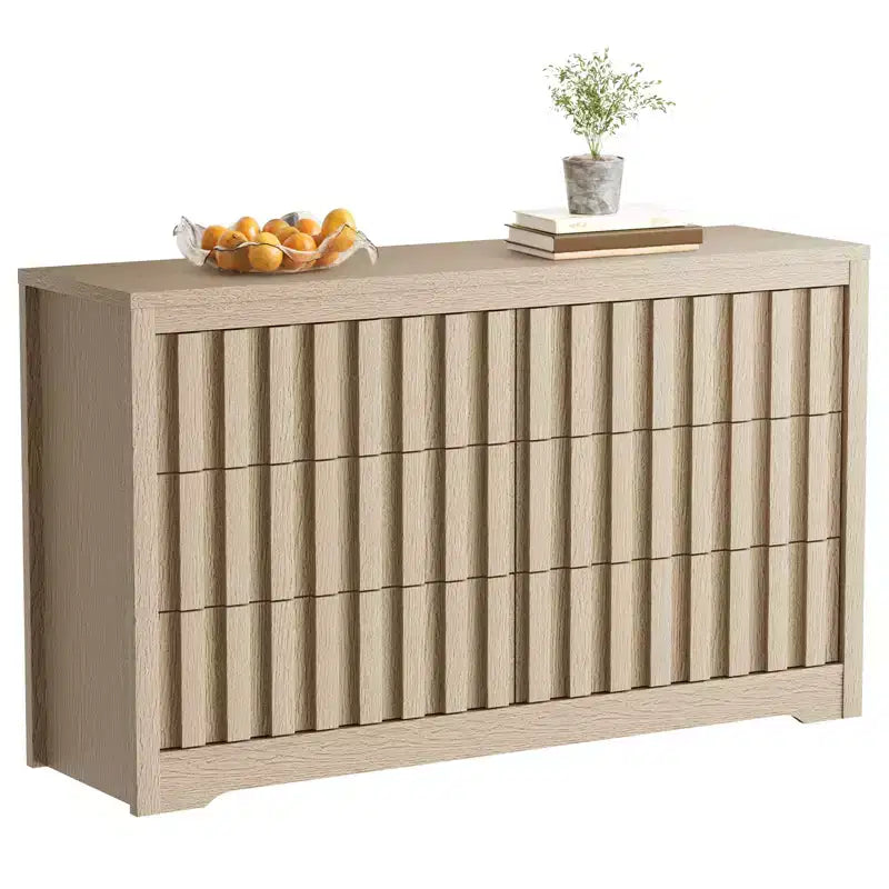Modern Fluted Dresser with Drawers,Wooden Chest of Drawers with Handleless,Wood Clothes Closet Organizer with Deep Storage for Hallway, Living Room