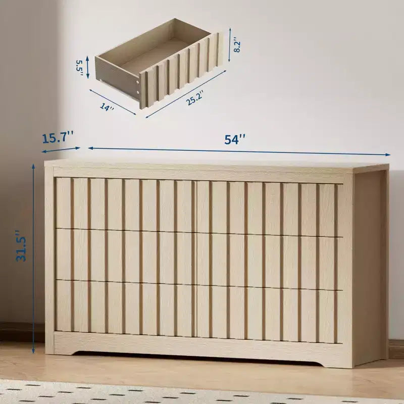 Modern Fluted Dresser with Drawers,Wooden Chest of Drawers with Handleless,Wood Clothes Closet Organizer with Deep Storage for Hallway, Living Room