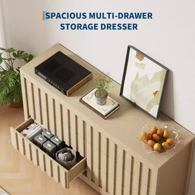 Modern Fluted Dresser with Drawers,Wooden Chest of Drawers with Handleless,Wood Clothes Closet Organizer with Deep Storage for Hallway, Living Room