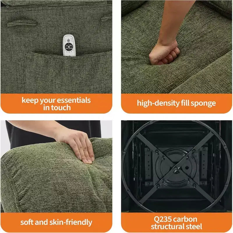 8-Point Massage & Heating Recliner Chair, 360 Swivel Glider Rocker with Side Pocket & Cup Holders, Supports 400LBS, Linen Fabric