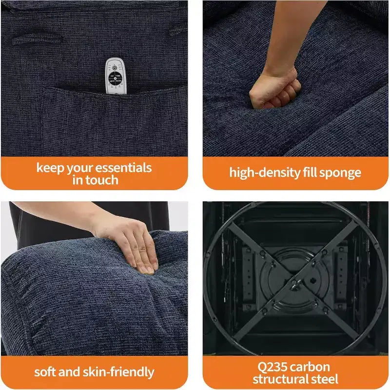 8-Point Massage & Heating Recliner Chair, 360 Swivel Glider Rocker with Side Pocket & Cup Holders, Supports 400LBS, Linen Fabric