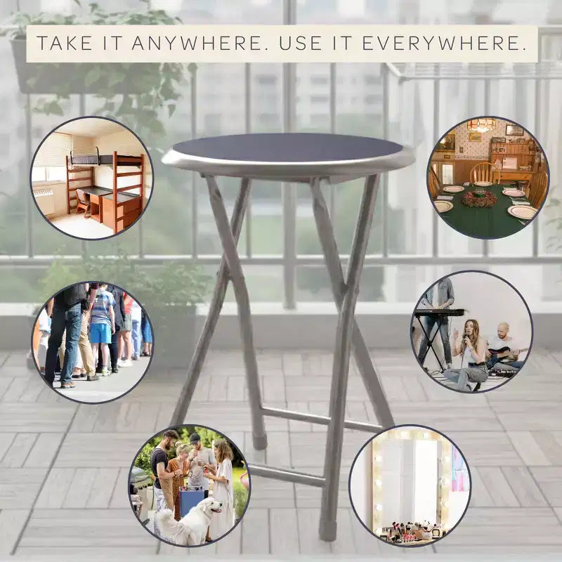 Backless 18-Inch Portable Folding Stool with 225 lb Capacity