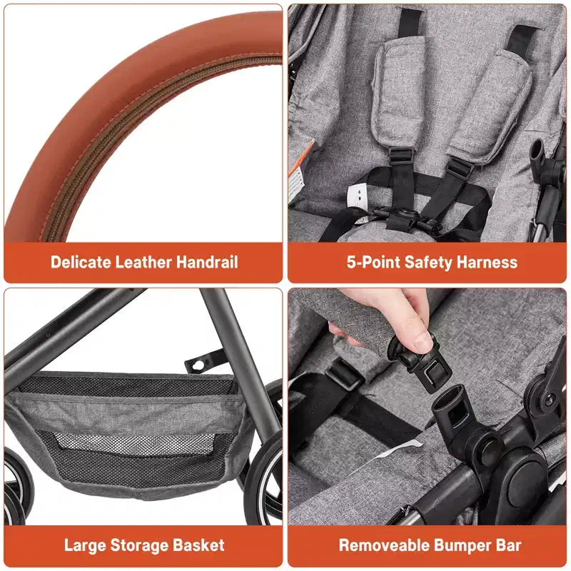 Convertible stroller, foldable stroller, 3-in-1 reversible stroller with adjustable backrest and canopy, windproof footmuffs, safety belt