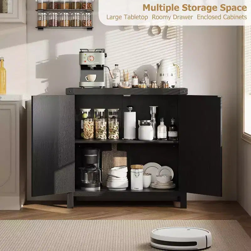 Sideboard with storage functionality, bohemian-style farmhouse sideboard featuring adjustable shelves and handles, suitable for kitchens