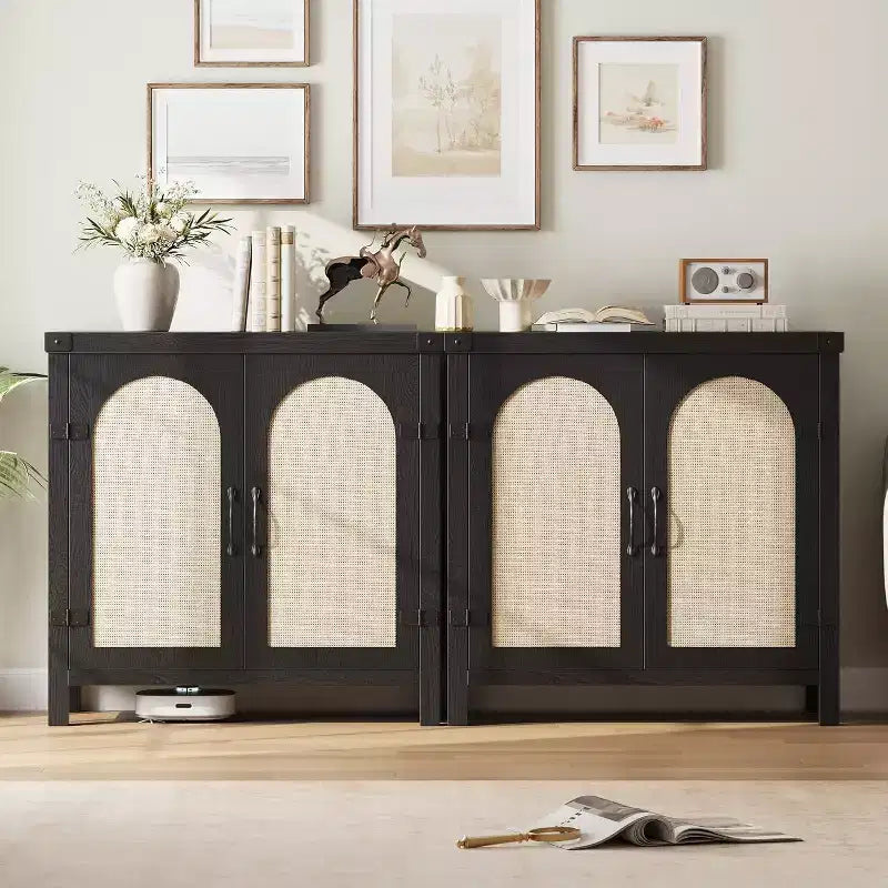 Sideboard with storage functionality, bohemian-style farmhouse sideboard featuring adjustable shelves and handles, suitable for kitchens