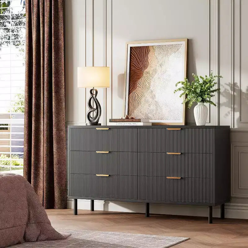 Sideboard with storage functionality, bohemian-style farmhouse sideboard featuring adjustable shelves and handles, suitable for kitchens