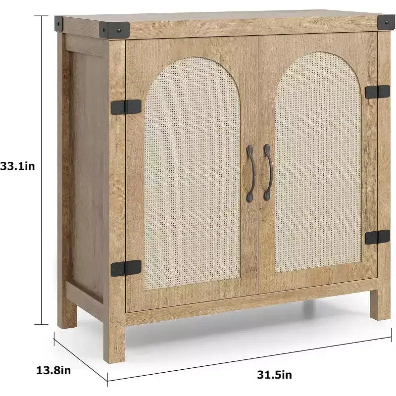 Sideboard with storage functionality, bohemian-style farmhouse sideboard featuring adjustable shelves and handles, suitable for kitchens