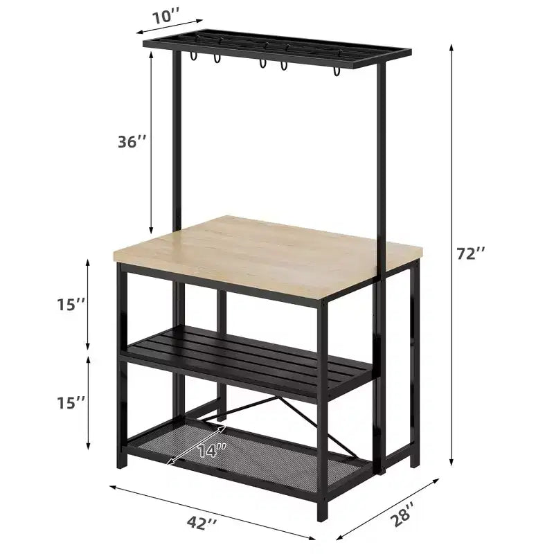 Kitchen Island with Storage, Bakers Rack with Power Outlet, Island Table for Kitchen,3 Tier Microwave Stand Oven Shelf,Large Coffee Bar Table, Storage