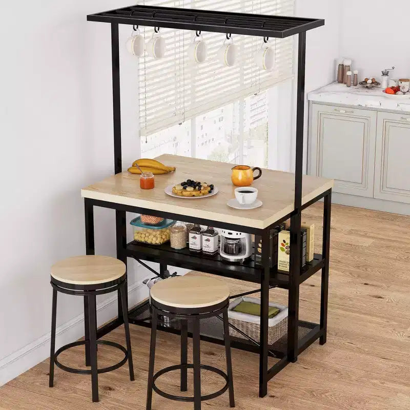 Kitchen Island with Storage, Bakers Rack with Power Outlet, Island Table for Kitchen,3 Tier Microwave Stand Oven Shelf,Large Coffee Bar Table, Storage