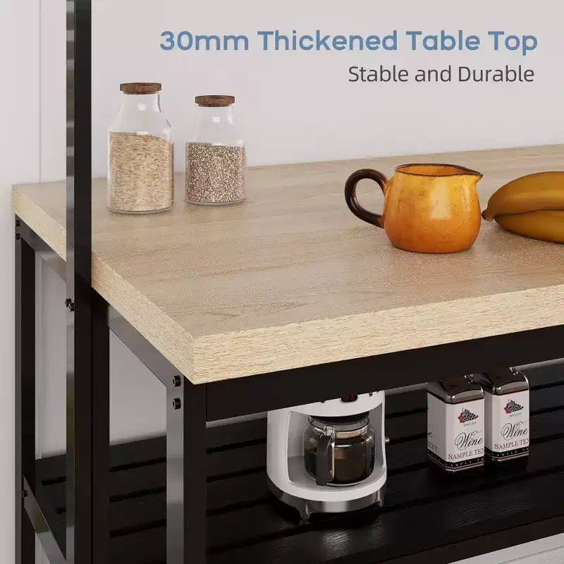 Kitchen Island with Storage, Bakers Rack with Power Outlet, Island Table for Kitchen,3 Tier Microwave Stand Oven Shelf,Large Coffee Bar Table, Storage