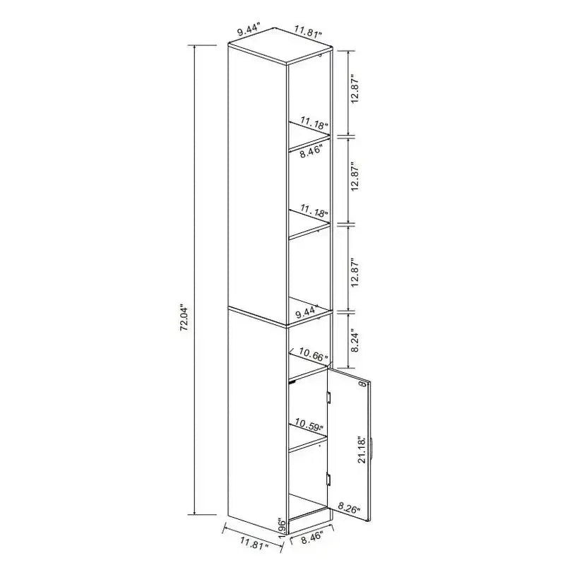 72-Inch Tall Slim Storage Cabinet with Adjustable Shelves