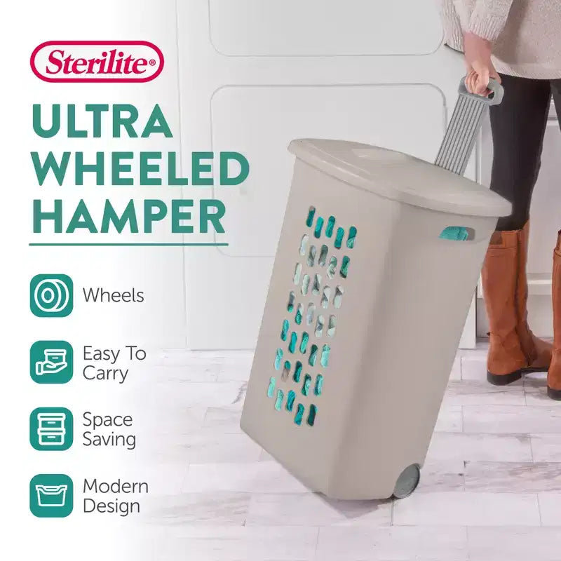 Ultra Wheeled Laundry Hamper with Lid and Handle, Grey, 3 Pack
