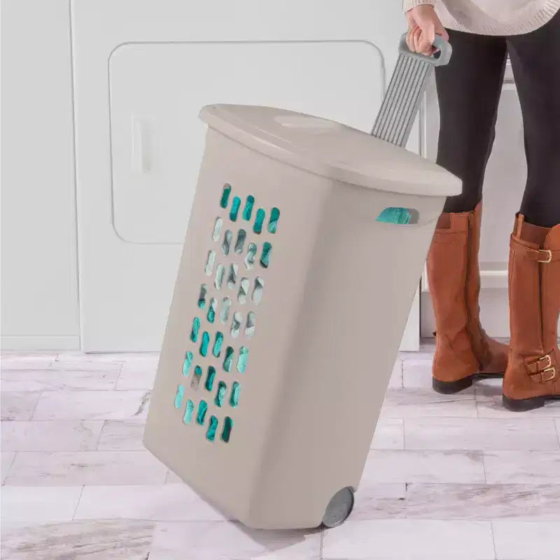 Ultra Wheeled Laundry Hamper with Lid and Handle, Grey, 3 Pack