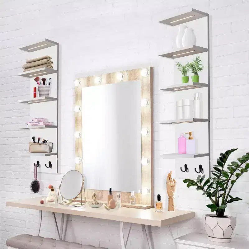 5 Tier Wall Mounted Floating Shelf Unit with LED Lights