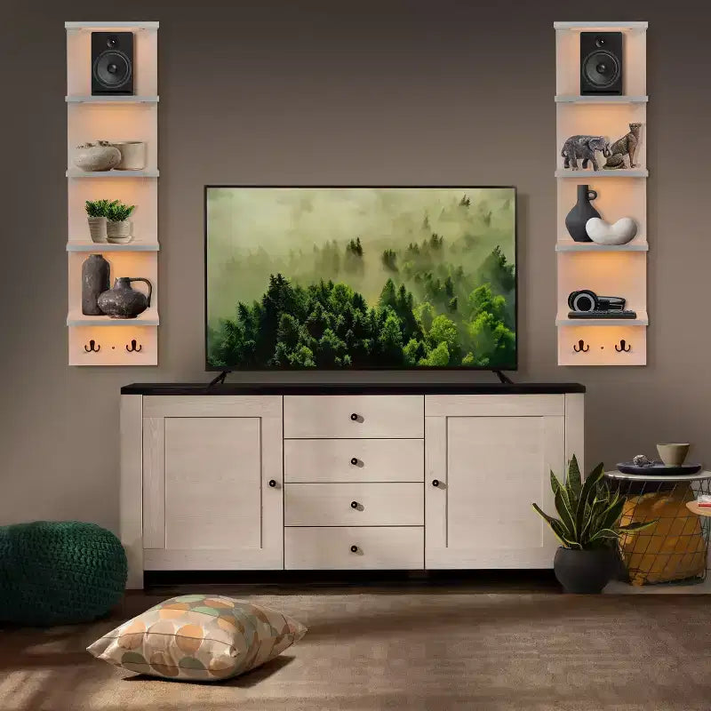 5 Tier Wall Mounted Floating Shelf Unit with LED Lights