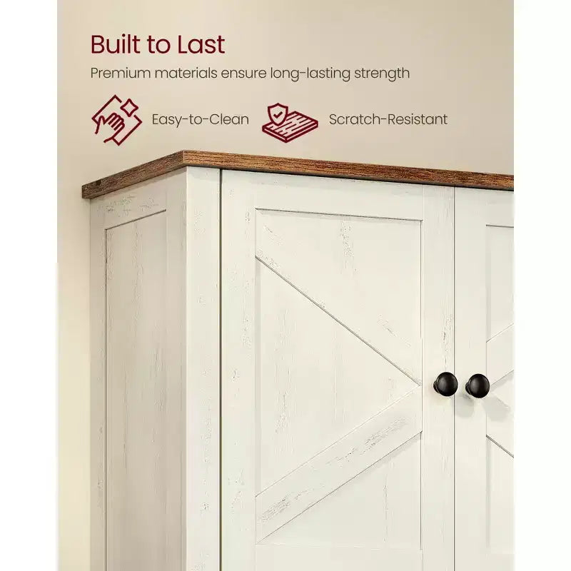 Farmhouse Wall-Mounted Medicine Cabinet with 2 Barn Doors, Adjustable Shelf, Towel Bar & Hooks, 7.9 x 23.6 x 28.7, Rustic White