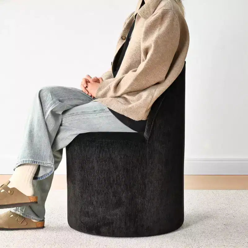 Set of 2 Modern Chenille Upholstered Dining Chairs with Wheels and Curved Barrel Back