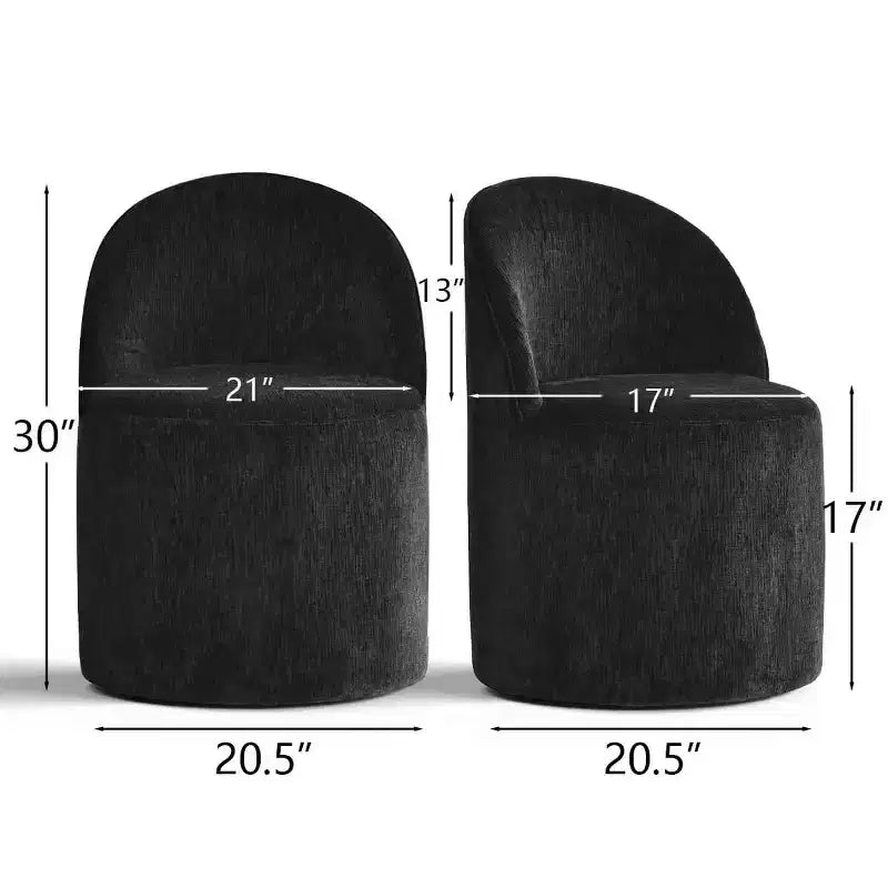 Set of 2 Modern Chenille Upholstered Dining Chairs with Wheels and Curved Barrel Back
