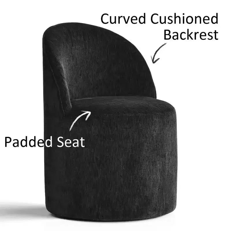 Set of 2 Modern Chenille Upholstered Dining Chairs with Wheels and Curved Barrel Back