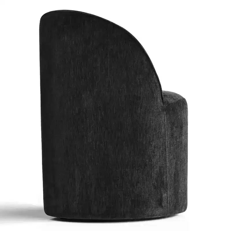 Set of 2 Modern Chenille Upholstered Dining Chairs with Wheels and Curved Barrel Back