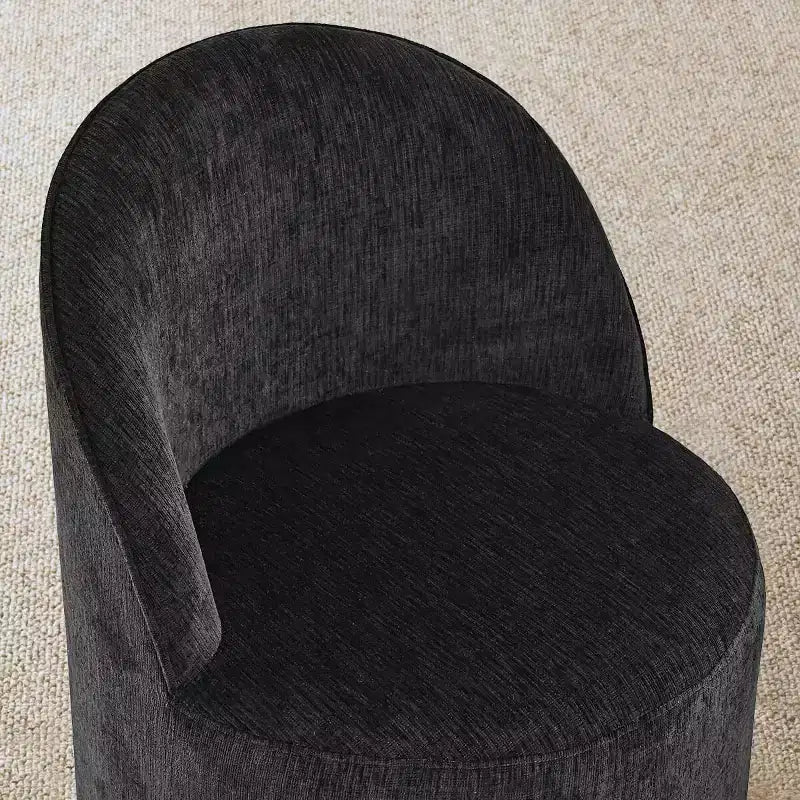 Set of 2 Modern Chenille Upholstered Dining Chairs with Wheels and Curved Barrel Back