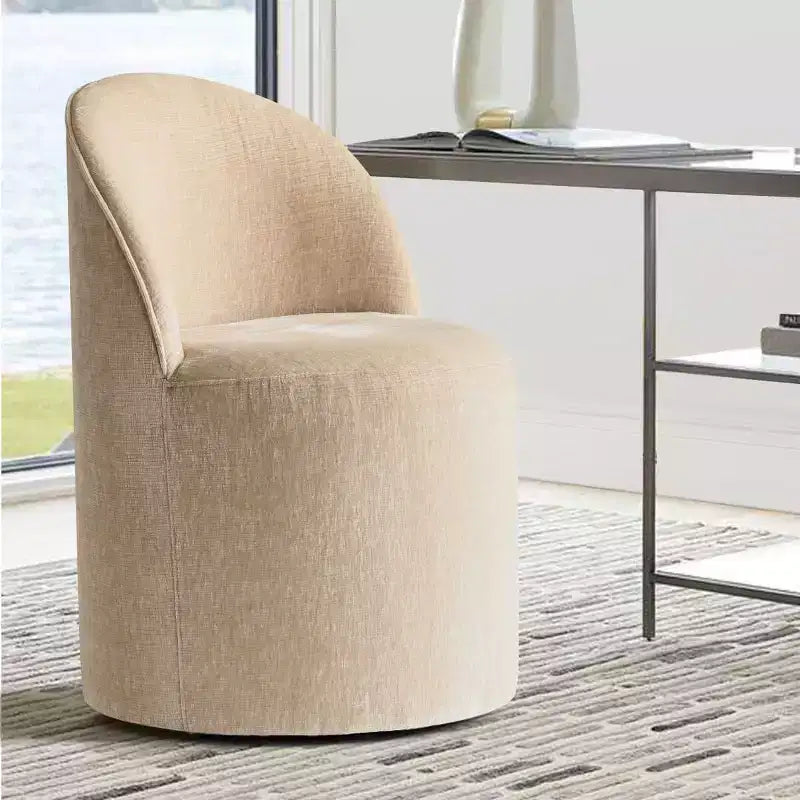 Set of 2 Modern Chenille Upholstered Dining Chairs with Wheels and Curved Barrel Back