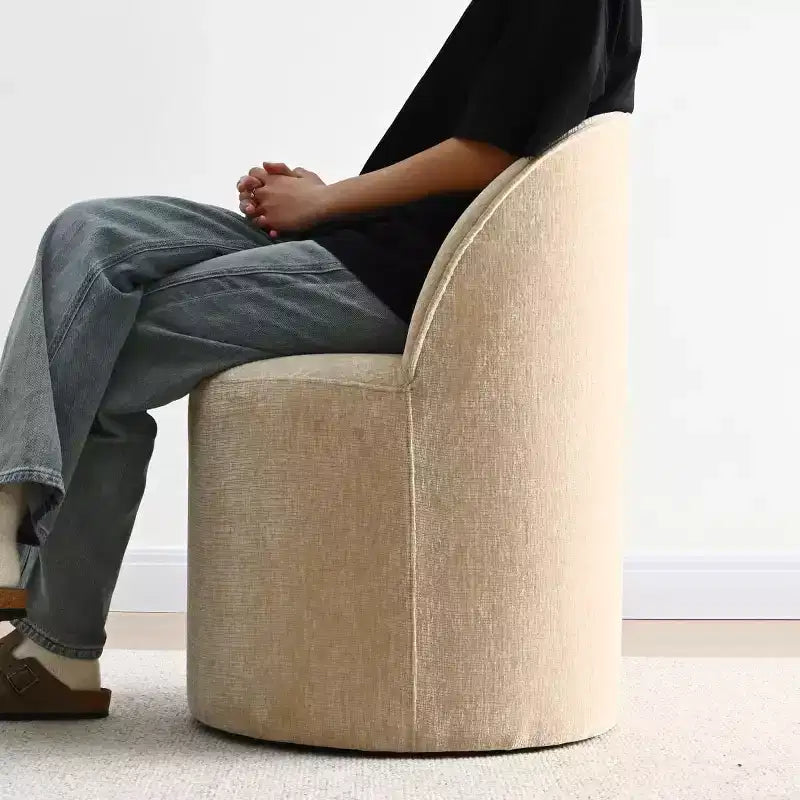 Set of 2 Modern Chenille Upholstered Dining Chairs with Wheels and Curved Barrel Back